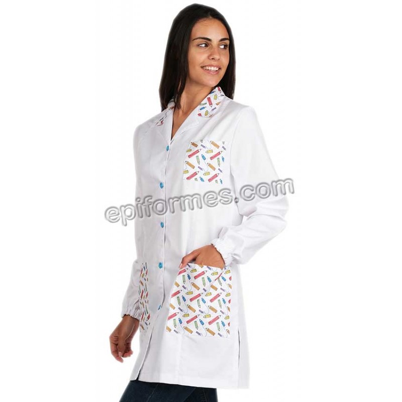 Bata maestra blanca estampada f cil mantenimiento